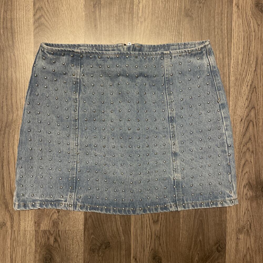 Cider Women's Skirt Size XS Light Blue Wrap Buckle New Studded And Bedazzled